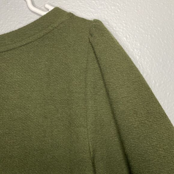 Loft Dark Green Crew Puff Sleeve Texture Short Sleeved Shirt Top Size Medium - Picture 7 of 9